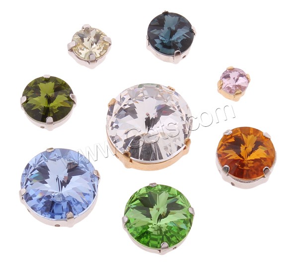 Claw Sew On Stone, Glass, with Brass, Flat Round, plated, different size for choice & faceted, more colors for choice, Grade AAA, Hole:Approx 1-3mm, Sold By PC