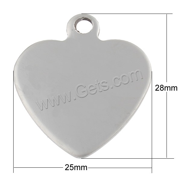Stainless Steel Tag Charm, Heart, hand polished, laser pattern & Customized, original color, 25x28x1mm, Hole:Approx 2.5mm, Sold By PC