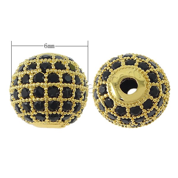 Cubic Zirconia Micro Pave Brass Beads, Round, plated, micro pave 42 pcs cubic zirconia, more colors for choice, 6mm, Hole:Approx 1.5mm, Sold By PC