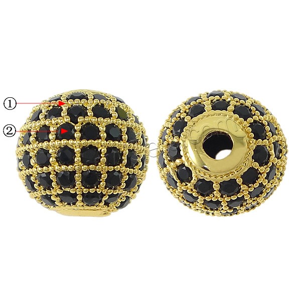 Cubic Zirconia Micro Pave Brass Beads, Round, plated, micro pave 86 pcs cubic zirconia, more colors for choice, 10mm, Hole:Approx 2mm, Sold By PC