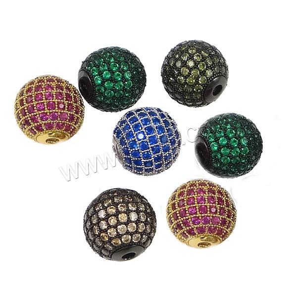 Cubic Zirconia Micro Pave Brass Beads, Round, plated, micro pave 108 pcs cubic zirconia, more colors for choice, 14mm, Hole:Approx 2mm, Sold By PC