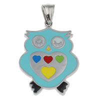 Stainless Steel Animal Pendants, Owl, enamel, multi-colored Approx 