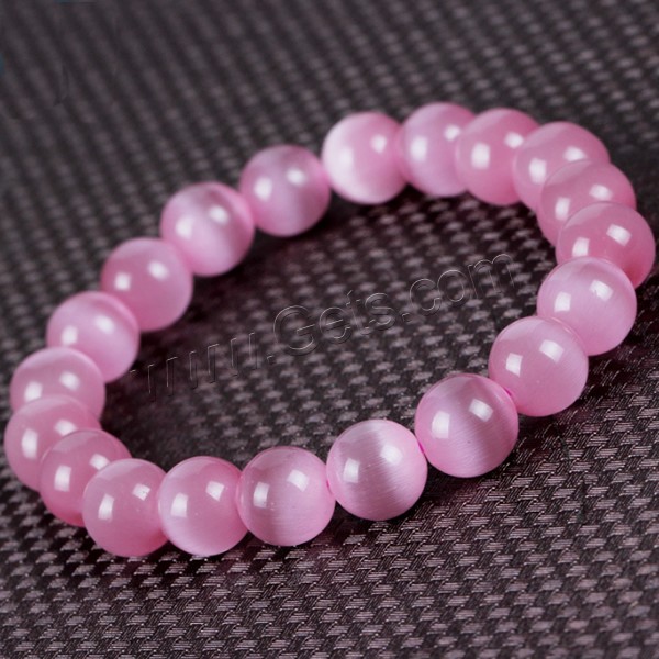 Cats Eye Bracelets, Round, different size for choice, pink, Length:Approx 7.5 Inch, Sold By Strand