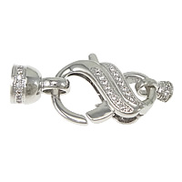 Brass Lobster Claw Cord Clasp, plated, with end cap & micro pave cubic zirconia 32mm  Approx  