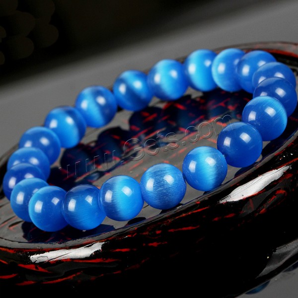 Cats Eye Bracelets, Round, different size for choice, blue, Length:Approx 7.5 Inch, Sold By Strand