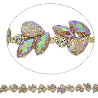Harz Perlen Kette, mit Eisenkette & Messing, goldfarben plattiert, handgefertigt & facettierte & mit Strass, 21x22x7mm, verkauft von Yard