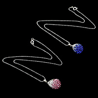 Harz Messing Halskette, mit Lehm pflastern, Tropfen, Platinfarbe platiniert, mit 96 Stück Strass & Kugelkette, keine, 15x23mm, 1.5mm, Länge:ca. 16 ZollInch, verkauft von Strang