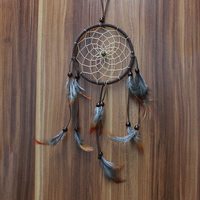 Fashion Dream Catcher, Iron, with Waxed Cotton Cord & Velvet & Feather & Wood, deep coffee color 230mm, 360mm 