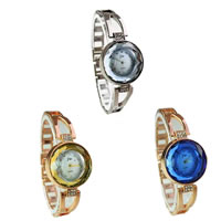 Bracelets de montre pour femmes, alliage de zinc, avec verre, Rond, Placage, facettes & avec strass, plus de couleurs à choisir, 28mm, 10mm Environ 7.87 pouce, Vendu par PC