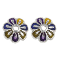 Brass Bead Cap, Flower, real silver plated, enamel, multi-colored, lead & cadmium free Approx 1mm 
