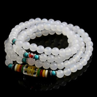 108 Mala Beads, White Agate, with Synthetic Turquoise & Crystal & Glass & Plastic & Zinc Alloy, plated & Buddhist jewelry & gold accent 