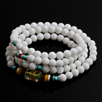 108 Mala Beads, Fluted Giant, with Synthetic Turquoise & Crystal & Glass & Plastic & Zinc Alloy, plated & Buddhist jewelry & gold accent, white 