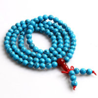 108 perles de Mala, Noir Veine Turquoise, avec cordon élastique en nylon & agate rouge, longueur différente pour le choix & bijoux bouddhiste & normes différentes pour le choix Vendu par brin