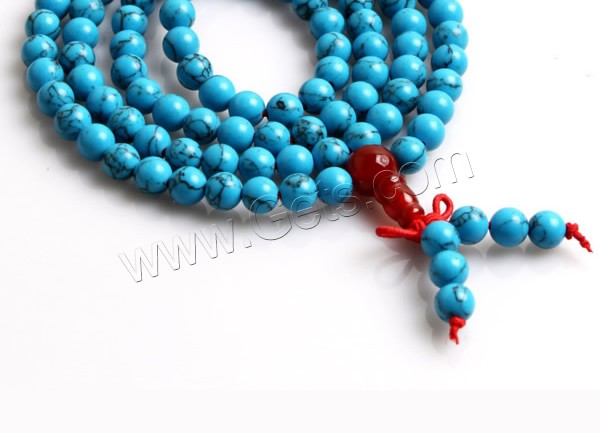 108 Mala Beads, Black Vein Turquoise, with nylon elastic cord & Red Agate, different length for choice & Buddhist jewelry & different size for choice, 108PCs/Strand, Sold By Strand