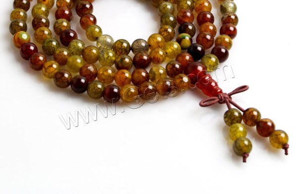 108 Mala Beads, Dragon Veins Agate, with nylon elastic cord, different length for choice & Buddhist jewelry & different size for choice, tan, 108PCs/Strand, Sold By Strand