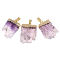 Natural Quartz Druzy Pendants, Amethyst, with brass bail, rose gold color plated, February Birthstone & druzy style & mixed - Approx 