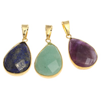 Mixed Gemstone Pendants, with Brass, gold color plated, faceted Approx 