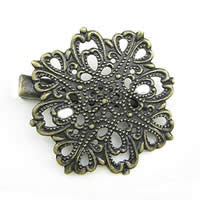 Alligator Hair Clip Findings, Iron, with brass setting, Flower, plated, hollow 