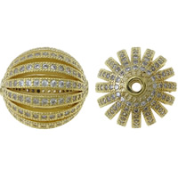 Cubic Zirconia Micro Pave Brass Beads, Drum, gold color plated, micro pave cubic zirconia & hollow Approx 2mm 
