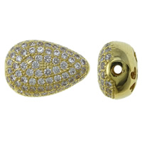 Cubic Zirconia Micro Pave Brass Beads, Teardrop, gold color plated, micro pave cubic zirconia & hollow Approx 1.5mm 