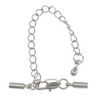 Brass Lobster Claw Cord Clasp, platinum color plated, with extender chain & with end cap, 29mm Approx 1.5mm 