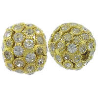 Ball Rhinestone Spacer, Brass, Drum, plated, with rhinestone & large hole & hollow Approx 5.5mm 