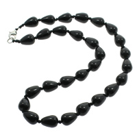 Black Agate Necklace, zinc alloy lobster clasp, Teardrop, natural Approx 18.5 Inch 