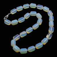 Mondstein Halskette
, Opal, Zinklegierung Karabinerverschluss, Zylinder, 15x10mm, Länge:ca. 18 ZollInch, verkauft von Strang