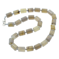 Grey Agate Necklace, zinc alloy lobster clasp, Column, natural Approx 15.5 Inch 