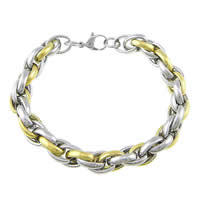 Two Tone Stainless Steel Bracelets, 304 Stainless Steel, plated, rope chain Approx 9.4 Inch 