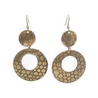 Iron Drop Earring, Donut, plated, textured & 