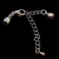 Brass Lobster Claw Cord Clasp, plated, with extender chain & with end cap 