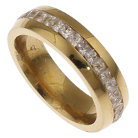 Cubic Zirconia anillo de dedo de acero inoxidable, Donut, chapado en color dorado, diverso tamaño para la opción & micro arcilla de zirconia cúbica & para hombre, 24x6mm, Vendido por UD