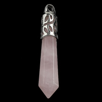 розовый кварц подвеска, с Латунь, Маятник, Платиновое покрытие платиновым цвет, природный отверстие:Приблизительно 4mm, продается PC