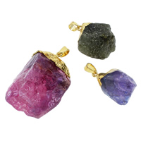 Ice Quartz Agate Pendants, with brass bail, gold color plated, mixed - Approx 