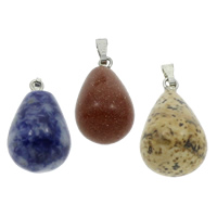 подвески из смешанных драгоценных камней, Полудрагоценный камень, с латунь под залог, натуральный, разнообразный отверстие:Приблизительно 12ПК/Box, продается Box