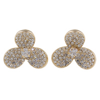 Zinc Alloy Clip Earring, brass earring clip, Flower, gold color plated, with rhinestone, nickel, lead & cadmium free 