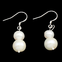 Perlas cultivadas de agua dulce Pendientes con Colgantes, plata esterlina aro de pendiente, Blanco, 7-8mm,9-10mm, longitud:1 Inch, Vendido por Par