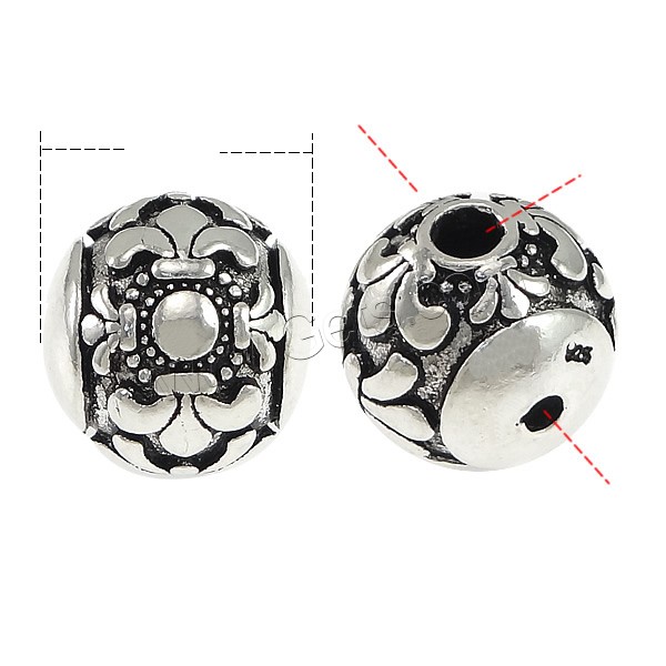 3 Holes Guru Beads, Thailand Sterling Silver, Round, different size for choice, Sold By PC