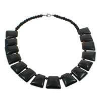 Ожерелья из черного агата, Черный агат, цинковый сплав Замок-карабин, Трапеция, натуральный, 6mm длина:Приблизительно 18 дюймовый, продается Strand