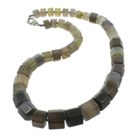 Grau Achat Halskette, Grauer Achat, Zinklegierung Karabinerverschluss, Zylinder, natürlich, abgestufte Perlen, 9-16mm, Länge:ca. 18.5 ZollInch, verkauft von Strang