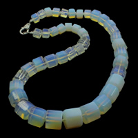 Mondstein Halskette
, Opal, Zinklegierung Karabinerverschluss, Zylinder, abgestufte Perlen, 9-16mm, Länge:ca. 18.5 ZollInch, verkauft von Strang