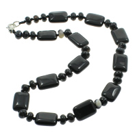 Ожерелья из черного агата, Черный агат, цинковый сплав Замок-карабин, Прямоугольная форма, натуральный длина:Приблизительно 17 дюймовый, продается Strand