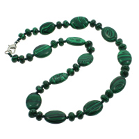 Malachit Perlen Halskette, Zinklegierung Karabinerverschluss, flachoval, synthetisch, 8x5mm, 13x18x6mm, Länge:ca. 17 ZollInch, verkauft von Strang