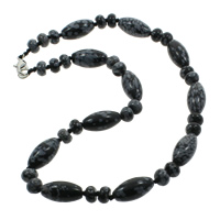 Snowflake Obsidian Necklace, zinc alloy lobster clasp, Oval, natural  Approx 16.5 Inch 