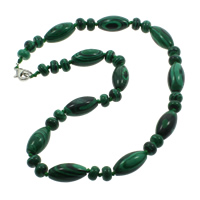 Малахит бисера ожерелье, малахит, цинковый сплав Замок-карабин, Овальная форма, синтетический  длина:Приблизительно 16.5 дюймовый, продается Strand