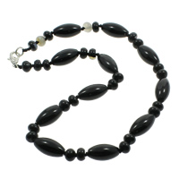 Black Agate Necklace, zinc alloy lobster clasp, Oval, natural  Approx 16.5 Inch 