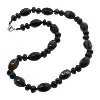 Black Agate Necklace, zinc alloy lobster clasp, natural  Approx 17 Inch 