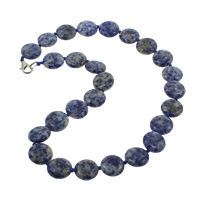 Punto azul collar, aleación de cinc cierre de langosta, Redondo aplanado, natural, 16x6.5mm, longitud:aproximado 17 Inch, Vendido por Sarta