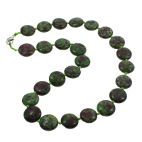 Ruby in Zoisite Necklace, zinc alloy lobster clasp, Flat Round Approx 17 Inch 